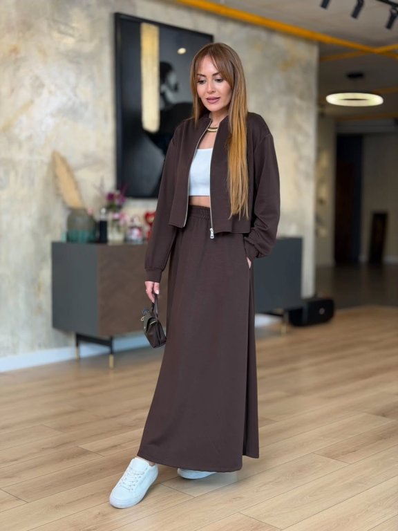 طقم تنوره و جكيت لون بني كود 000205