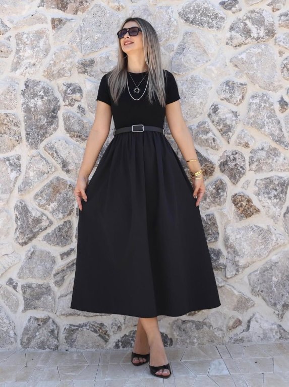 فستان نص كم اسود سادة ats كود 0000223