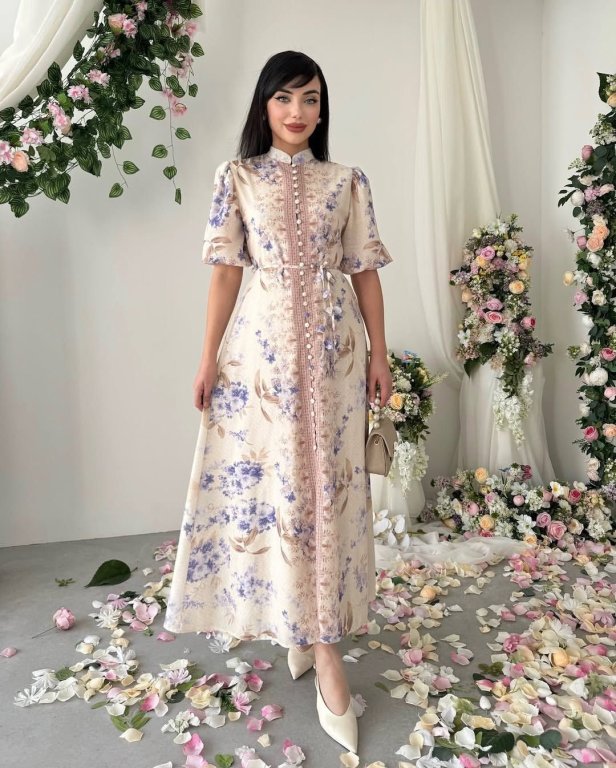 فستان اوف وايت مورد بنفسجي  etik كود 0000225