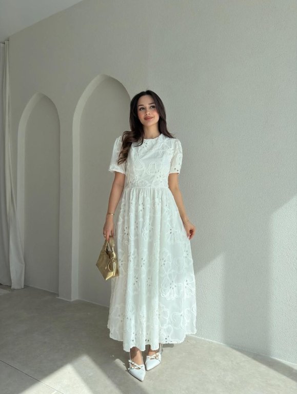 فستان ابيض نص كم  etik كود 0000226