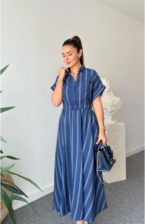 فستان كحلي مقلم nox كود 0000228