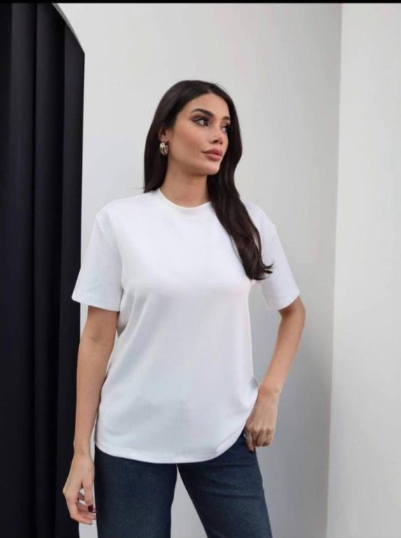 بلوز نص كم   ابيض سادة   mega  كود 000000289