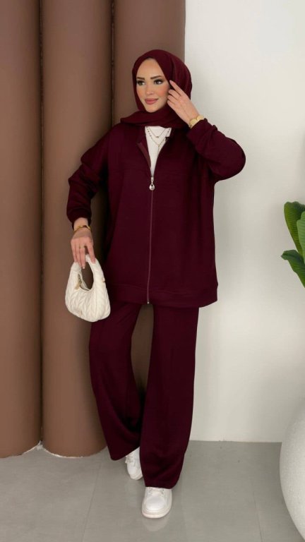 تريننج  جكيت طويل سادة محجبات لون خمري  ysn  كود 000000328